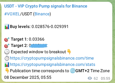 Crypto pump signal proof: VOXEL on Binance, 08 December 2025, 07:03