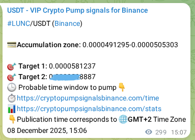 Binance pump signal proof for LUNC on 08 December 2025, 23:24