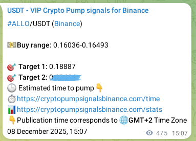 Check out the Binance pump signal proof for ALLO on 09 December 2025, 04:19 Binance pump signal proof for ALLO on 09 December 2025, 04:19