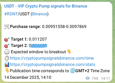 Binance trading signal proof for RDNT pump, 15 December 2025, 10:57 Binance trading signal proof for RDNT pump, 15 December 2025, 10:57