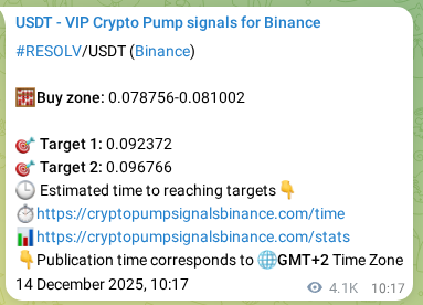 Authenticated proof of RESOLV's pump signal on Binance at 19 December 2025, 14:34