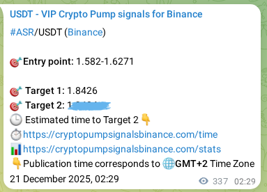 Authenticated proof of ASR's pump signal on Binance at 21 December 2025, 11:50