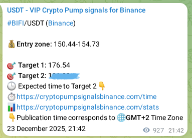 Crypto signal proof: BIFI pump on Binance, 24 December 2025, 23:02