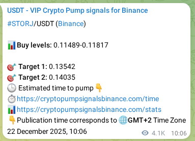 Trading signal confirmation: STORJ pump on Binance at 27 December 2025, 23:30