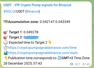 Authenticated proof of DOLO's pump signal on Binance at 28 December 2025, 16:48