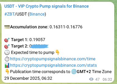 Trading signal proof: ZBT pump from Binance, 29 December 2025, 07:40