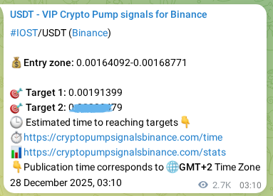 Authenticated proof of IOST's pump signal on Binance at 31 December 2025, 06:31