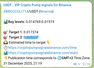 Verification image for BROCCOLI714 pump signal on Binance at 31 December 2025, 21:20