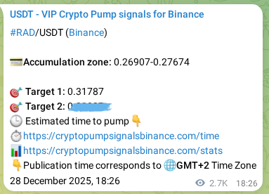RAD pump verification image from Binance, 31 December 2025, 22:36