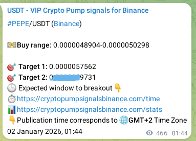 Authenticated proof of PEPE's pump signal on Binance at 02 January 2026, 14:41