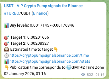 Real-time proof of TURBO pump signal on Binance, 02 January 2026, 23:33