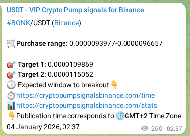 BONK pump signal verification from Binance, timestamp: 04 January 2026, 09:51