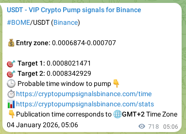 Proof of BOME pump signal on Binance at 05 January 2026, 01:03