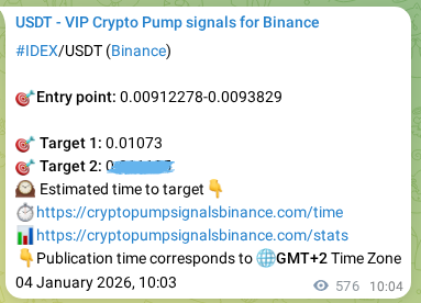 IDEX pump signal verification from Binance, timestamp: 05 January 2026, 01:58