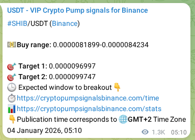 Authenticated SHIB pump signal on Binance, 05 January 2026, 18:35