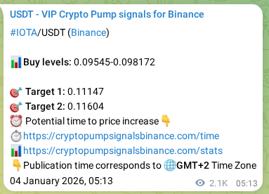 Market signal proof: IOTA pump from Binance, 06 January 2026, 14:49