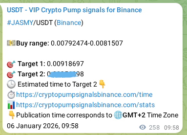 Binance trading signal confirmation for JASMY pump, 06 January 2026, 17:06