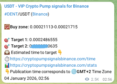 Proof of DENT pump signal on Binance at 07 January 2026, 01:16