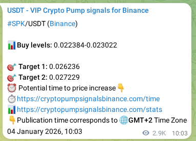 Verification image for SPK pump signal on Binance at 07 January 2026, 18:05