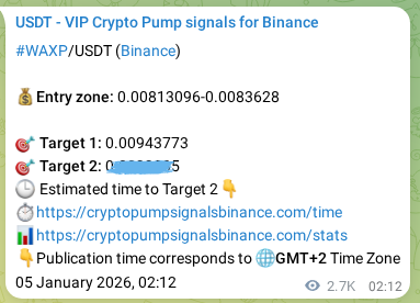 Signal verification: WAXP pump on Binance at 08 January 2026, 04:32