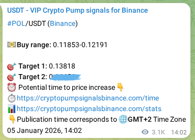Binance pump signal proof for POL on 09 January 2026, 03:10
