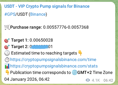 Verification image for GPS pump signal on Binance at 09 January 2026, 20:39