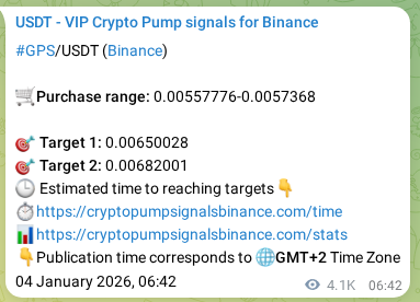 GPS pump signal confirmation from Binance, timestamp: 09 January 2026, 21:07