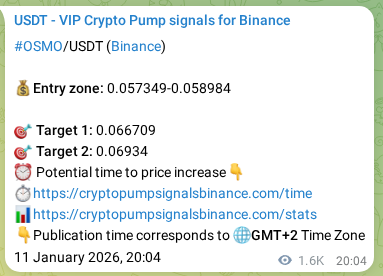 Trading signal confirmation: OSMO pump on Binance at 13 January 2026, 17:05
