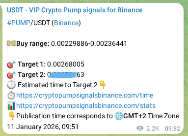 Authenticated proof of PUMP's pump signal on Binance, 13 January 2026, 21:36