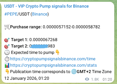 Binance trading signal proof for PEPE pump, 14 January 2026, 02:03