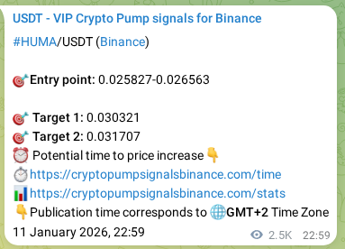 Binance trading signal verification for HUMA, 14 January 2026, 19:14