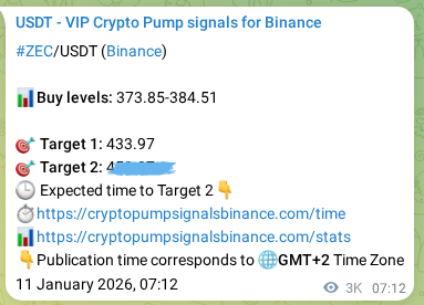 Algorithmic validation: ZEC pump signal accuracy on Binance, 14 January 2026, 19:25