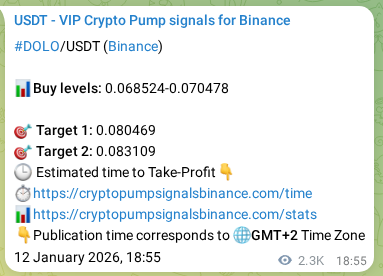 Authenticated proof of DOLO's pump signal on Binance at 15 January 2026, 09:25