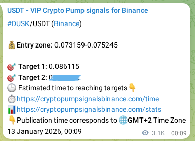 Crypto market signal proof: DUSK pump on Binance, 16 January 2026, 15:33