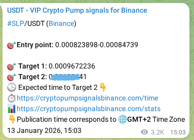Crypto pump signal proof: SLP on Binance, 17 January 2026, 09:13
