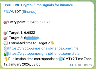 Binance trading signal proof for ILV pump, 17 January 2026, 09:34