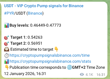 Verification image for PYR pump signal on Binance at 17 January 2026, 13:44