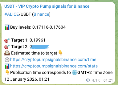 ALICE pump verification image from Binance, 17 January 2026, 15:40