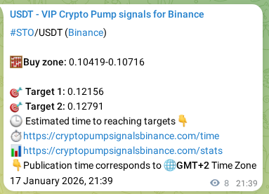 Binance exchange signal confirmation for STO, 17 January 2026, 21:52