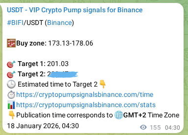 Binance trading signal proof for BIFI pump, 18 January 2026, 08:48