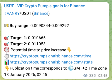Crypto market signal proof: VANRY pump on Binance, 18 January 2026, 12:02