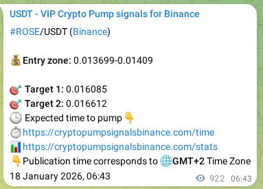 Crypto market signal proof: ROSE pump on Binance, 19 January 2026, 08:18