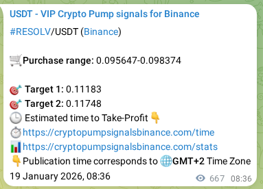 Authenticated proof of RESOLV's pump signal on Binance at 20 January 2026, 02:50