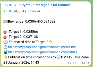 Market signal proof: FOGO pump from Binance, 22 January 2026, 22:18