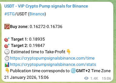 Binance trading signal proof for STG pump, 23 January 2026, 06:24