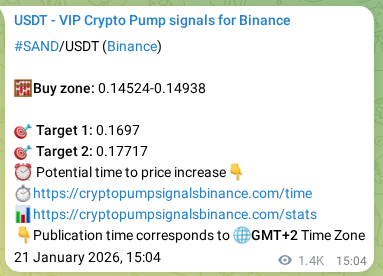 Crypto market signal proof: SAND pump on Binance, 23 January 2026, 06:53