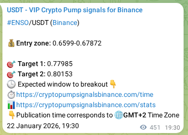 Real-time proof of ENSO pump signal on Binance, 23 January 2026, 08:01