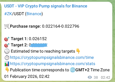 Crypto pump signal proof: ZK on Binance, 01 February 2026, 03:44