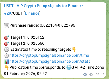 Binance trading signal proof for ZK pump, 01 February 2026, 03:49