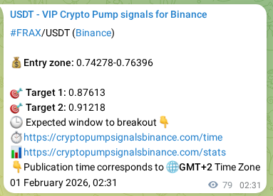 Binance pump signal data for FRAX at 01 February 2026, 04:43